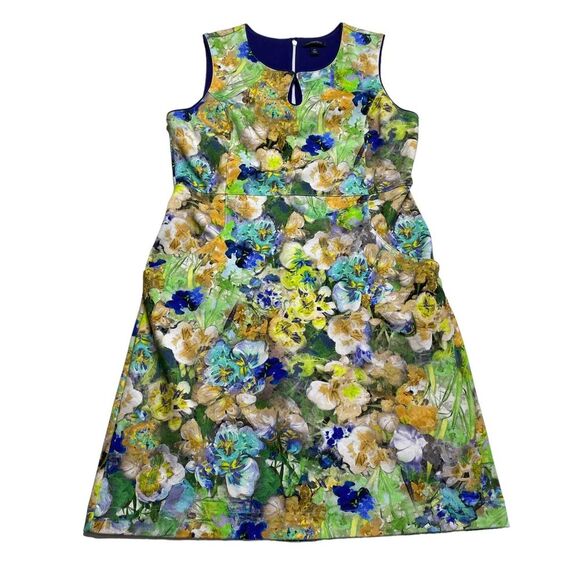 Land’s End Floral Sleeveless Sheath Dress Keyhole Neckline Pockets Sz 12 - Picture 5 of 15